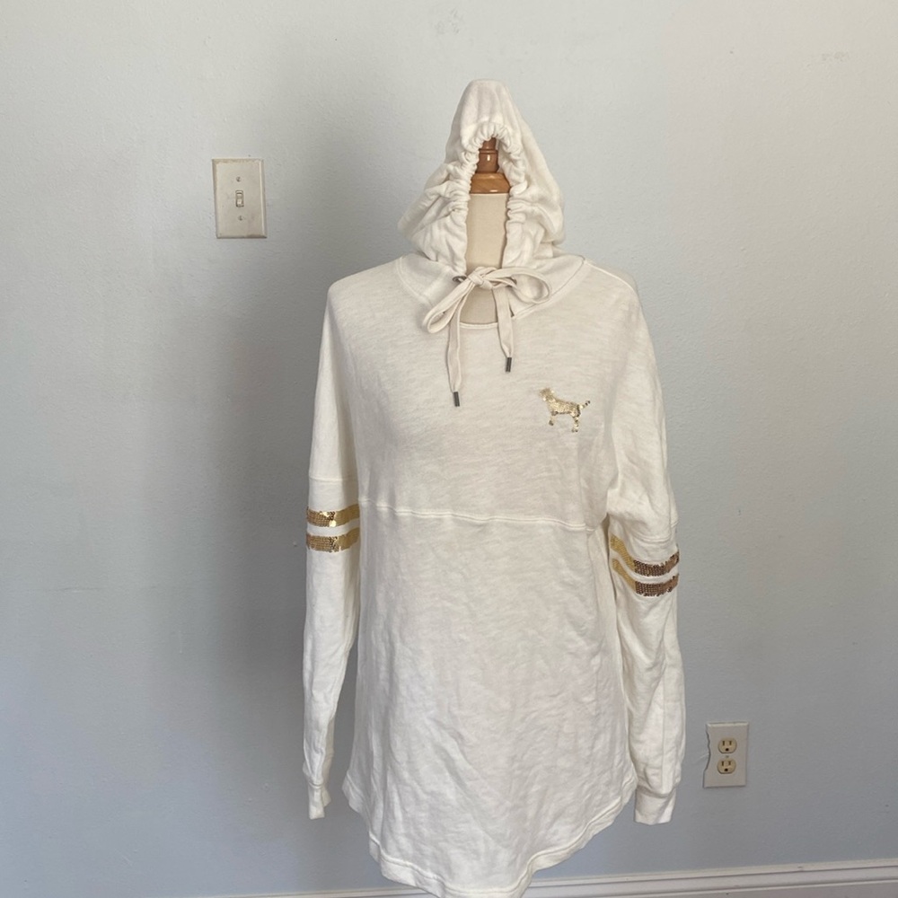 PINK Victoria's Secret‎ Pullover Sequins Hooded Sweatshirt XS